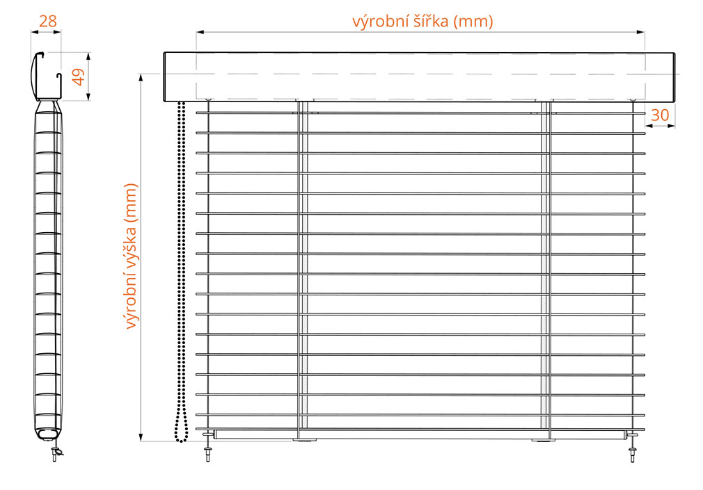 Vertikální žalužie - Domykavé horizontální s krycí lištou -  vyměřovací a montážní návod